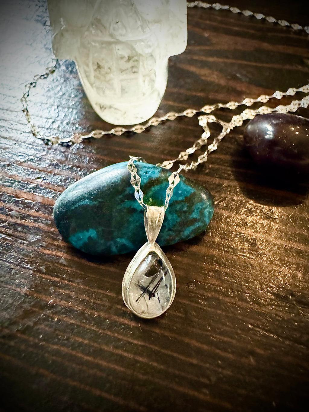 Rutilated quartz teardrop pendant