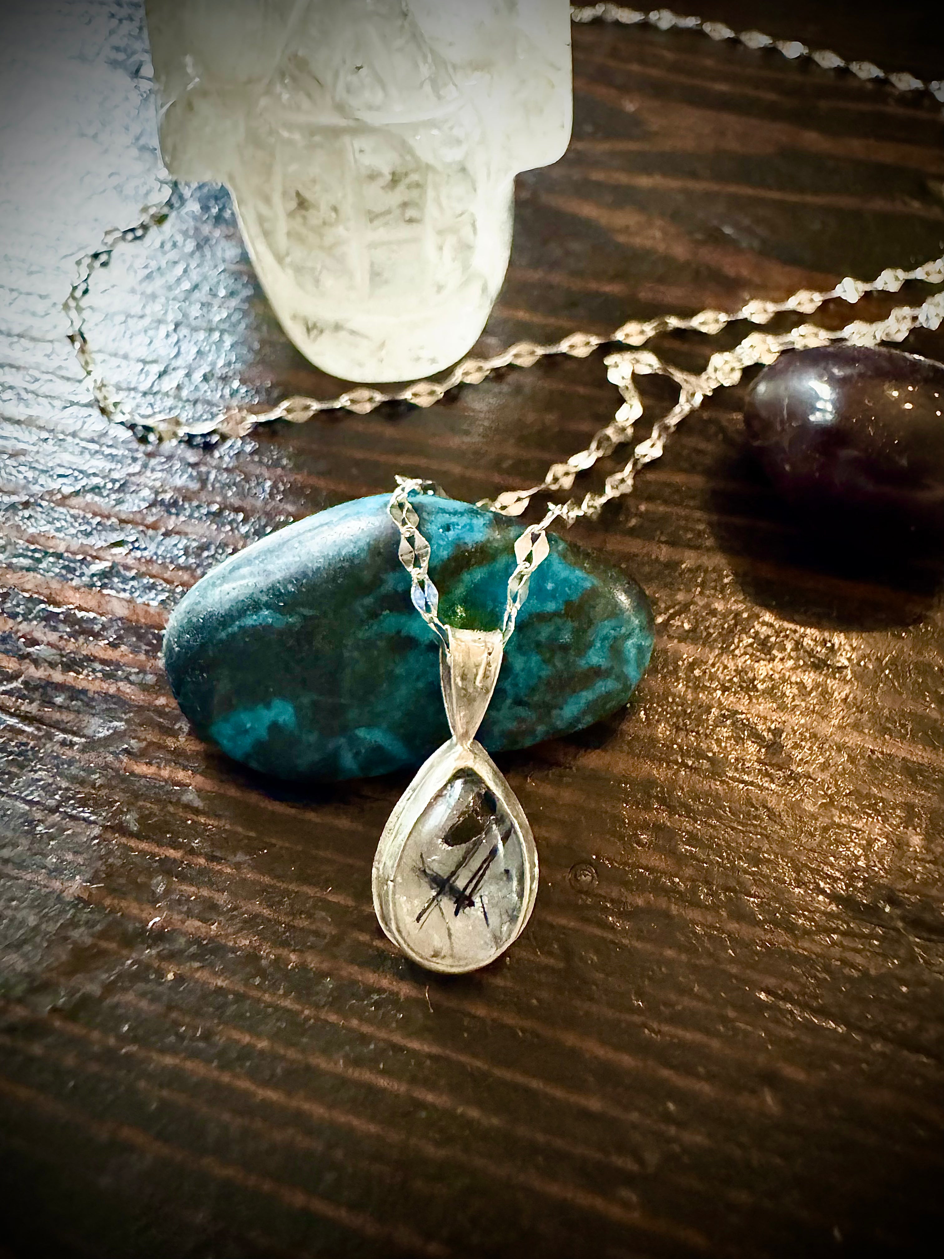 Rutilated quartz teardrop pendant