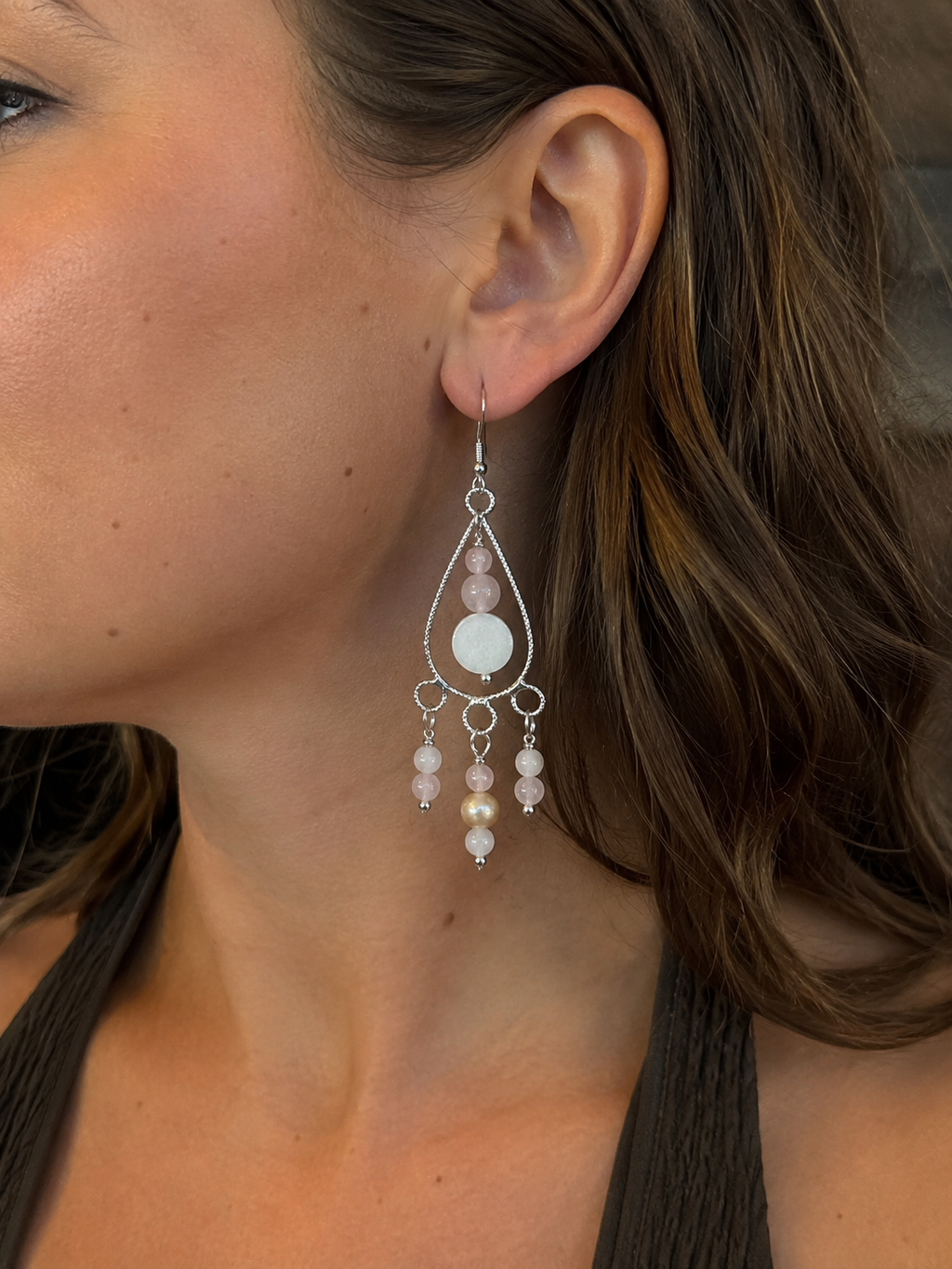 Rose Quartz Chandelier Earrings